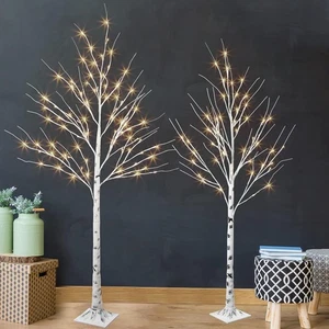 Set of 2 Lighted Birch Tree, Prelit White Christmas Tree, Light Up Artificial... - Picture 1 of 7