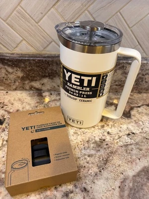 Prensa francesa Yeti Rambler 34 OZ con tapa de jarra extra blanca nueva con etiquetas Foto 1 de 4