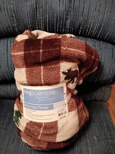 NEW Living Quarters Micro Cozy Throw Blanket 50 x 60 Lodge Plaid Brown Moose - Picture 1 of 1