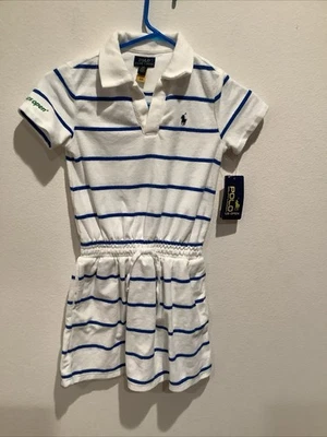 Vestido polo corto de terciopelo para niñas nuevo con etiquetas de Ralph Lauren talla pequeña 7 dice US OPEN Foto 1 de 3