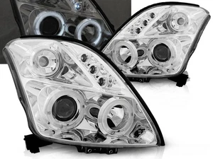 headlights for SUZUKI SWIFT 2005 2006 2007 2008 2009 2010 angel eyes chrome LHD - Picture 1 of 1