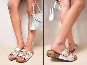 iKrush Detail Double Buckle Slip On Sandals   Sliders Slip On Platform Low Heel - Picture 1 of 15