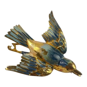 Vintage 1940s Coro Craft Sterling Silver Hand Painted Enamel Bird Pin Brooch - Picture 1 of 7