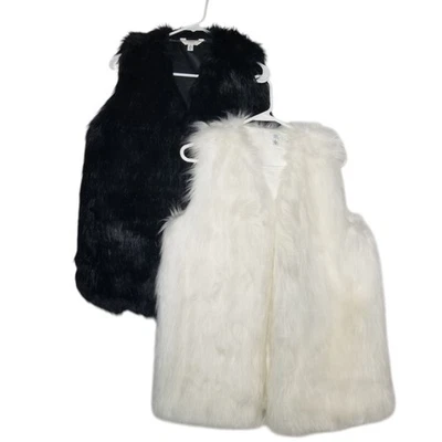 Chaleco abierto de piel sintética blanco y negro abrigo difuso chaqueta pequeño tiempo verdadero lote de 2 Foto 1 de 4