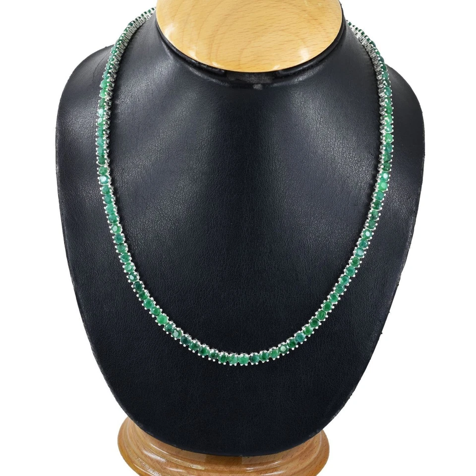 Elegante Collar Tenis Esmeralda Verde Natural 20ct Oro Blanco 14k Más de 18" Foto 1 de 4