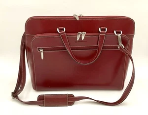 Franklin Covey Dark Red Genuine Leather Briefcase Laptop Bag Adjust Strap READ - Picture 1 of 24