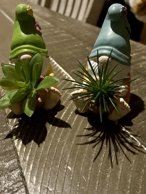 Juego de figuras de gnomos si dos con planta sintética para decoración de bandeja 4 pulgadas en cualquier momento primavera Foto 1 de 4
