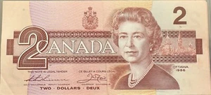 One Bank of Canada - 2 Dollar Banknote - 1986 - zirkuliert - sehr sammelwürdig - Bild 1 von 2