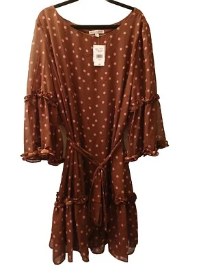 Nuevo con etiquetas Vestido Danny & Nicole 22W Moca Marrón Rosa Lunares Boho Flutter  Foto 1 de 4