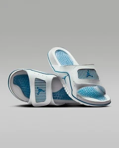 Nike Air Jordan Hydro IV 4 Slide White Grey Industrial Military Blue Sandals - Picture 1 of 12