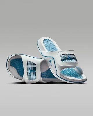 Nike Air Jordan Hydro IV 4 Slide White Grey Industrial Military Blue Sandals - Image 1 of 4