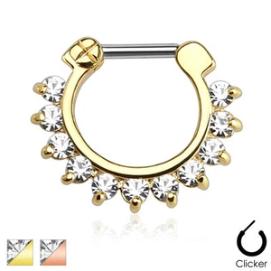 Einzeiliger CZ Edelsteine Roségold IP Chirurgenstahl Nase Septum Ring Clicker 16 g 14 g - Bild 1 von 6
