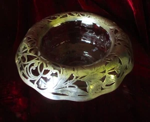 FINE VINTAGE c.1900 ART NOUVEAU CRYSTAL - 999/1000 STERLING ROSE BOWL - USA - Picture 1 of 7