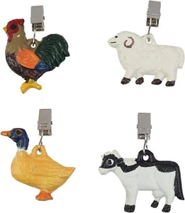 Set of 4 Tablecloth Weights on Clip Hangers Cast Iron Animals Pendent Clips - Picture 1 of 6