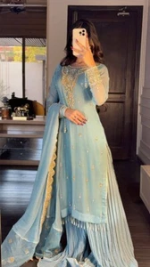 FOX GEORGETTE SALWAR KMAEEZ DUPATTA STITCHED WEAR BOLLYWOOD INDIAN DRESS WEAR - Picture 1 of 9