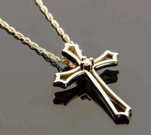 Round Lab Created Diamond Women's Cross Pendant Necklace 14K Yellow Gold Plated - Picture 1 of 5
