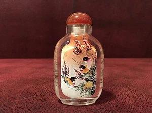 Beautiful Chinese Inside Painted Glass Snuff Bottle Birds - Picture 1 of 4