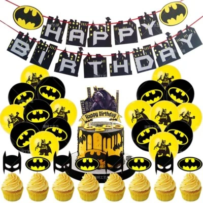 DC COMIC BATMAN BALLOON BANNER CUPCAKE CAKE TOPPER BIRTHDAY PARTY SUPPLIES DECOR - image 1 of 4