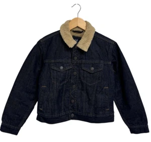 GAP Denim Boys Jean jacket sherpa lined navy blue pockets front size L (10) - Picture 1 of 12
