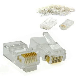 100x RJ45 Network LAN CAT5e Cat6 Patch Cable End Crimp Plug Connector GOLDs Pins - Picture 1 of 8