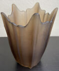 Viking Art Glass Vintage Satin Frosted Fan Swung Lotus Vase 7.5” Brown