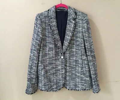 Elie Tahari Womens 8 Tweed Tailored Single Breasted Blazer Jacket Blue New - Image 1 of 4