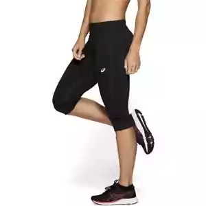 Asics Capri Leggings Small Black Breathable Moisture Wicking Pocket Drawstring - Picture 1 of 19