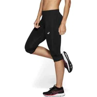 Leggings Asics Capri XS 4-6 preta respirável absorção de umidade bolso cordão - Imagem 1 de 4