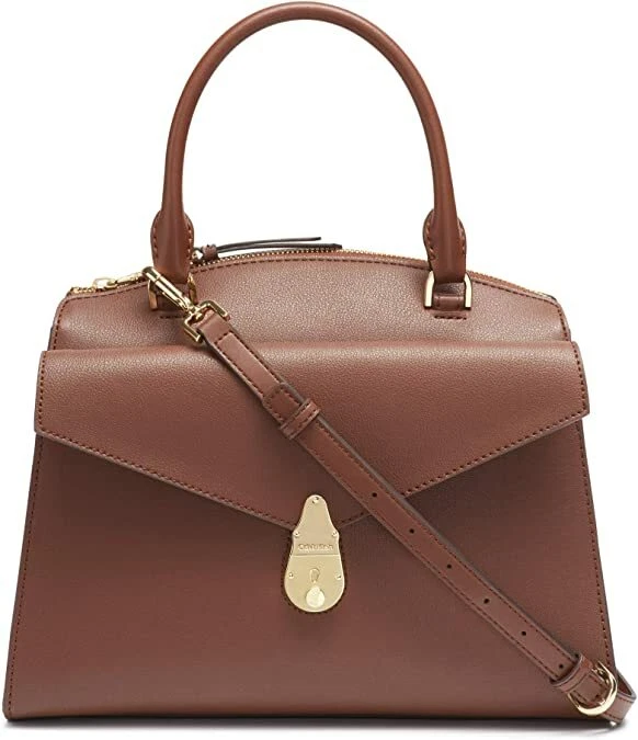 Calvin Klein Large Lock Daytona Leather Satchel Walnut H9GDRFT1