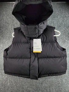 NWD Lululemon Wunder Puff Super Cropped Down Fill Vest Black Zip Snap Hooded 8 - Picture 1 of 23