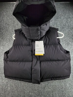 NWD Lululemon Wunder Puff Super Cropped Down Fill Vest Black Zip Snap Hooded 8 - Image 1 of 4