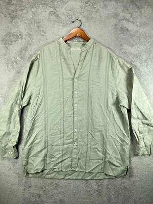 Caribbean Mens Sz XLT Sage Green Linen Banded Mandarin Collar Long Sleeved Shirt - Image 1 of 4