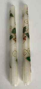 "Velas cónicas navideñas vintage de 9,5"" acebo baya brillante pergamino tradicional nuevo" - Imagen 1 de 7