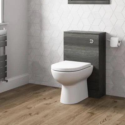 ARTIS Grey Wood Back to Wall Toilet Unit Only - 500mm Bathroom Cloakroom WC Unit