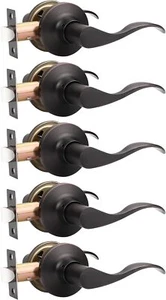 Mengico 5 Pack Passage Door Lever No Lock, Oil Rubbed Bronze Door Handle Interio - Picture 1 of 7
