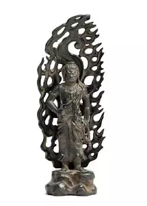 Statua Buddha Fudo Myoo 15,5 cm bronzo antico scultore buddista Hideun Makita - Foto 1 di 9