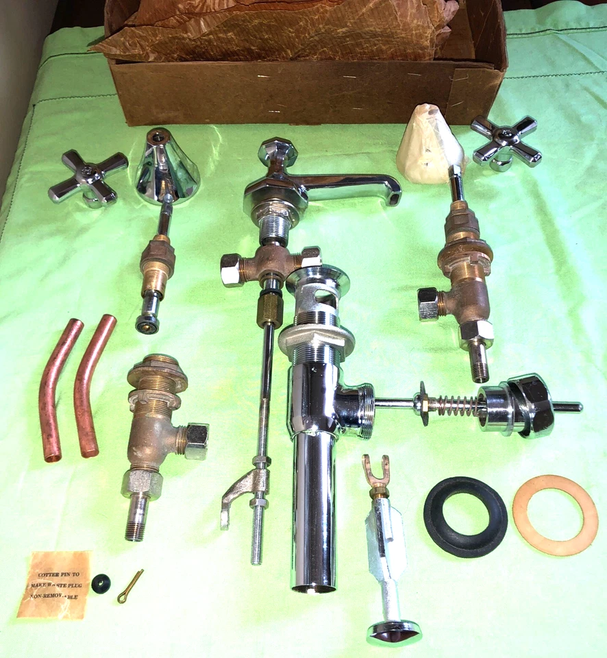 Vintage 1940’s-50’s Wide Spread Bathroom Sink Faucet Set New Old Stock NOS - Image 1 of 4