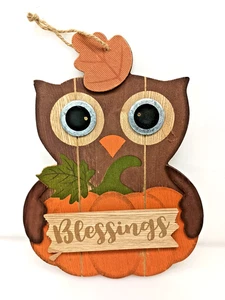Insegna Blessings Autunno Gufo da Appendere in Legno Decorazione da Parete Raccolta - Usata - Così com'è - Foto 1 di 5