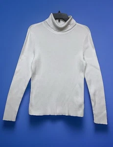 Lauren Ralph Lauren Turtleneck Sweater Women XL White Heavy Ribbed Knit LRL Logo - Picture 1 of 10