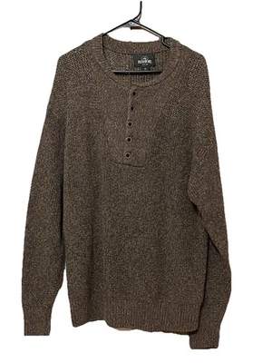 REDHEAD Mens Henley Sweater XL Cotton/Acrylic Blend Brown Textured Knit - Imagem 1 de 4