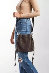 Free People Billie Leder Wildleder Crossbody Bucket Bag verstellbar grau Handtasche - Bild 1 von 14