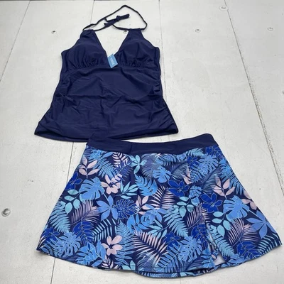 Conjunto de traje de baño Tankini Top y falda estampado tropical azul Younique para mujer talla M Foto 1 de 4