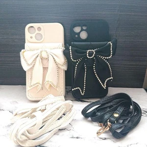 iPhone 13 Case Ribbon Design Set of 2 Colors White Black with Strap - Photo 1/1
