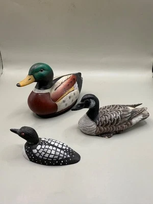 Vtg Hand Painted Wooden Mini Jennings Decoy Loon, Canada Goose, Jelco Lint Duck - Image 1 of 4