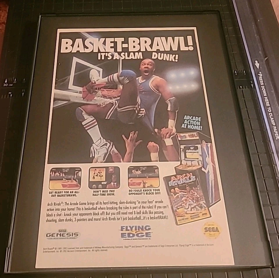 Arch Rivals Sega Genesis Video Game 1992 Print Ad Framed 8.5X11 - Image 1 of 1