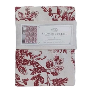 Envogue Holiday Collection Duschvorhang Baumwolle Leinenmischung 72x72 Vögel & Stechpalme - Bild 1 von 2