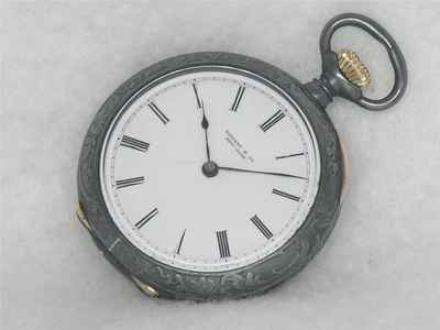 RARE 36MM TIFFANY & CO PATEK PHILIPPE PATINATED SILVER POCKET WATCH, SERVICED! - image 1 of 4