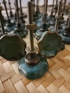 ​34 Blue Crackle Glaze Ceramic Knobs Drawer Pulls Farmhouse Rustic Boho Cabinet - Picture 1 of 8