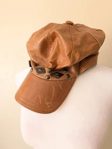 Vintage Y2K Leather Newsboy Hat Cap Embellished Britney Motorcycle Whimsigoth - Picture 1 of 11