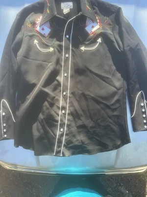 L/Xl Vintage H Bar C California Ranchwear Royal Flush Negro Bordado Años 70. Foto 1 de 4